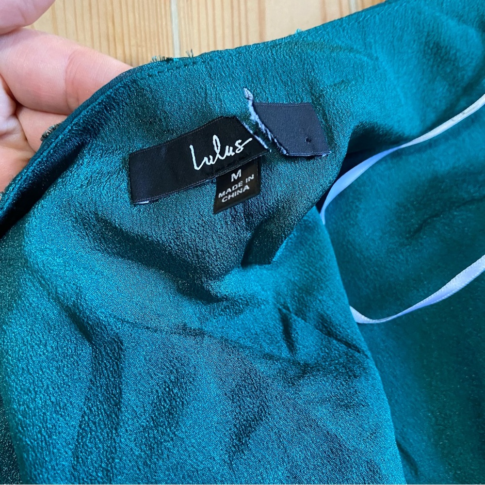 NWOT Lulus Evening of Elegance Emerald Green Floral Jacquard Wrap Dress - Picture 6 of 7